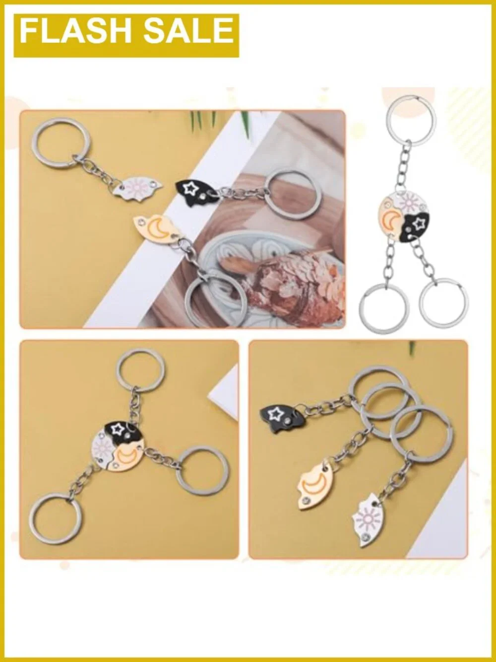 3 Pcs Puzzle Keychains, Sun Moon Star Friendship Trio Matching Keychains